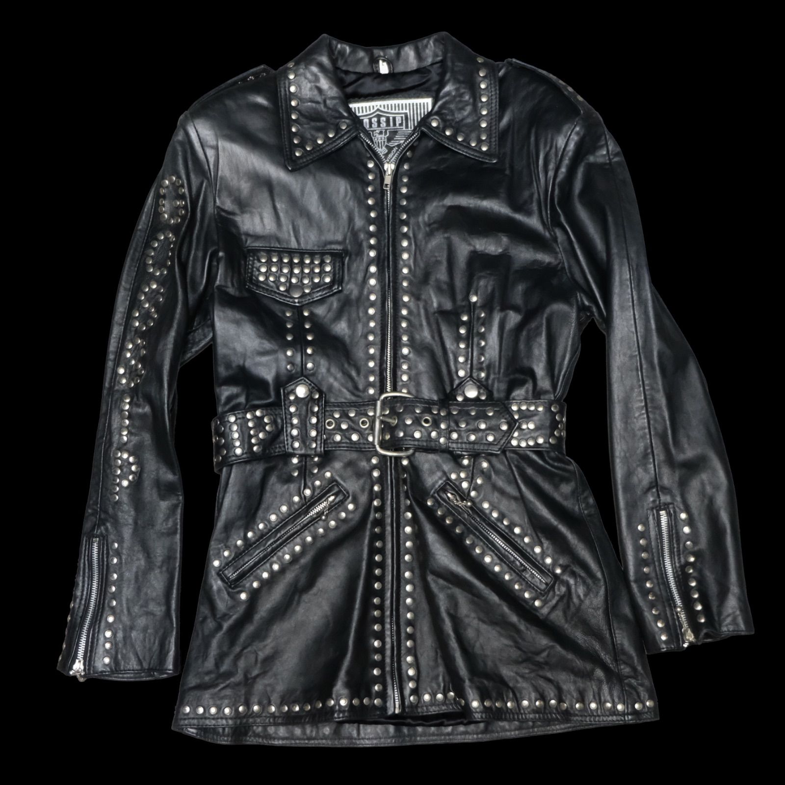 UK製 GOSSIP スタッズライダースジャケット コート ロング丈 Lサイズ