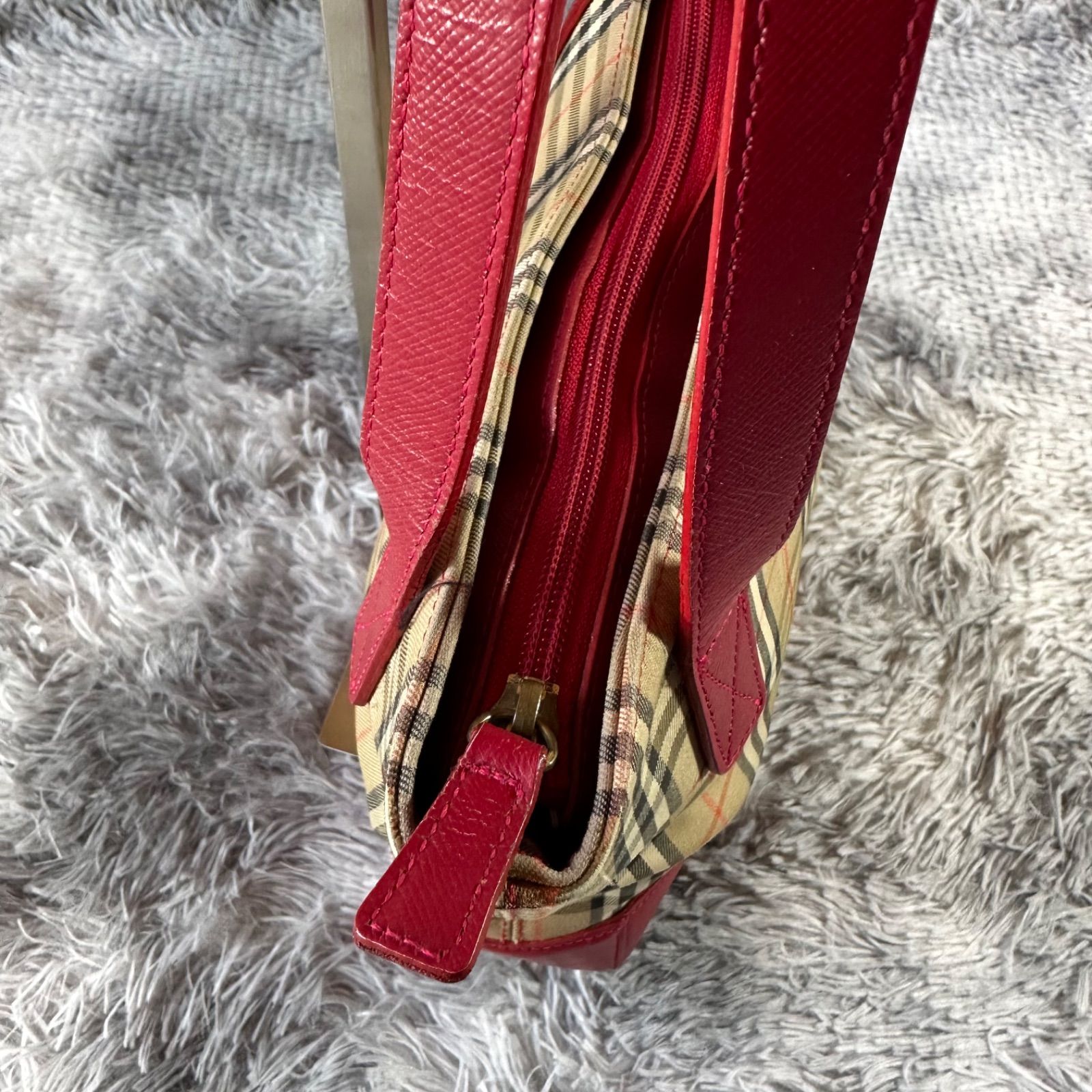 BURBERRYS トートバッグ シャドーホース キャンバス ノバチェック 赤 