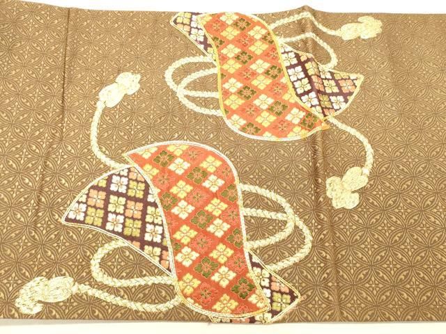 平和屋着物▽西陣 総刺繍 駒刺繍 太鼓柄袋帯 切嵌蜀江更紗