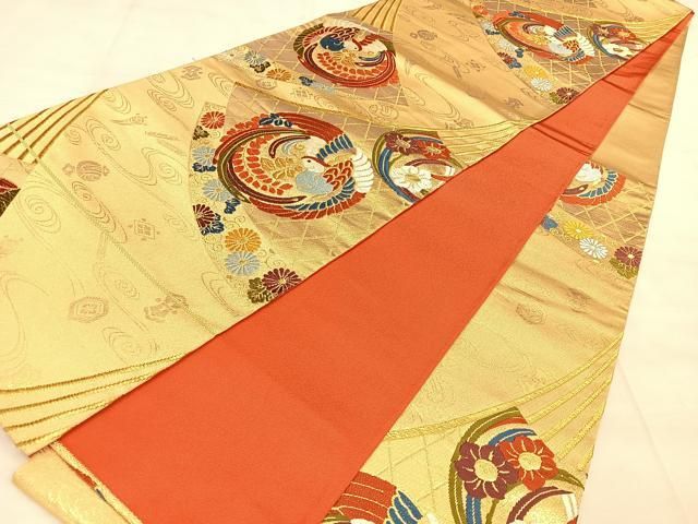 唐織 金糸 逸品 平和屋着物○六通柄袋帯 雲取り四季草花文 正絹 平和屋