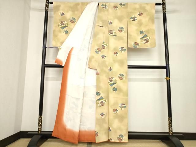 平和屋着物▽上質な小紋　単衣　地紋起こし　風景文　暈し染め　正絹　逸品　AAAZ5713jh 平和屋着物▽上質な小紋 単衣 地紋起こし 風景文 暈し染め 正絹 逸品