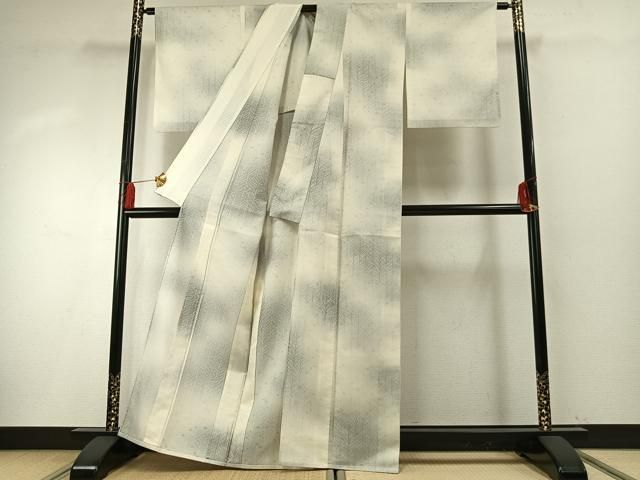 平和屋着物＊夏物 小紋 紗 草葉文 暈し染め 正絹 逸品 AABF5822fy