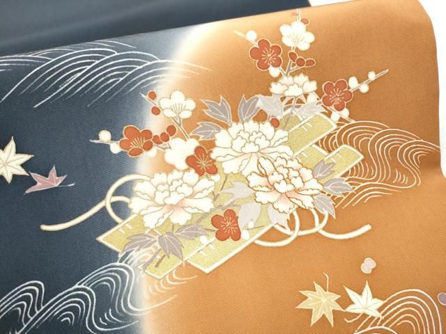 平和屋着物●塩瀬　太鼓柄袋帯　駒刺繍　花筏文　金彩　正絹　逸品　CABD5801hy 平和屋着物○塩瀬 太鼓柄袋帯 駒刺繍 花筏文 金彩 正絹 逸品