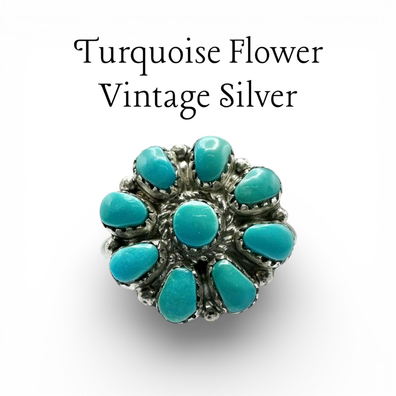 ターコイズフラワー】エスニック Silver 80s Vintage Design Ring 