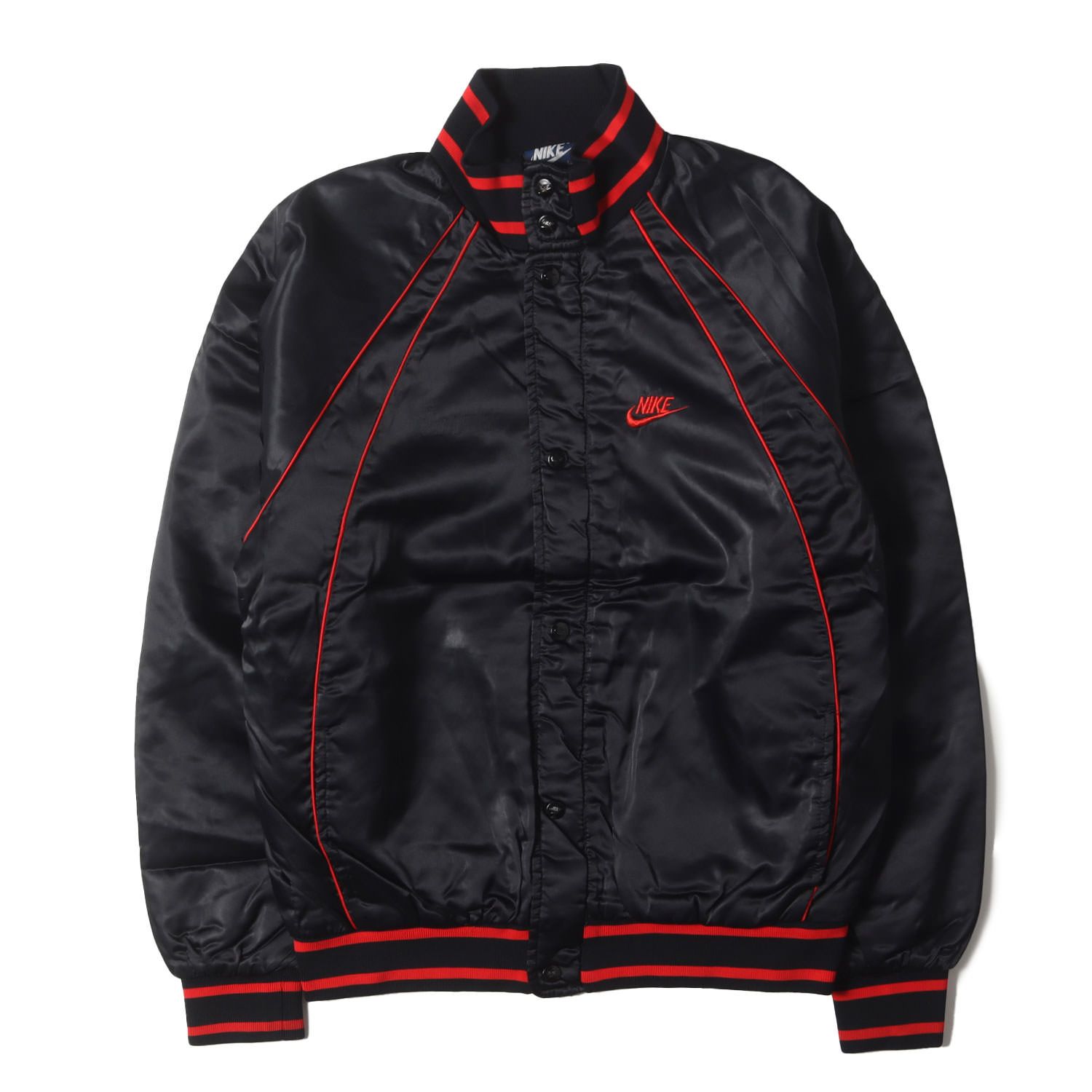 NIKE / vintage ジャケット ブラック レッド サイズ:L | 紺タグ AJ1ブレッドカラー | 80s AIR JORDAN ウイングマークパッチ ナイロンサテン チーム ジャケット | 80年代 ヴィンテージ 古着【メンズ】【中古】 NIKE / vintage ジャケット ブラック レッド サイズ:L | 紺タグ AJ1