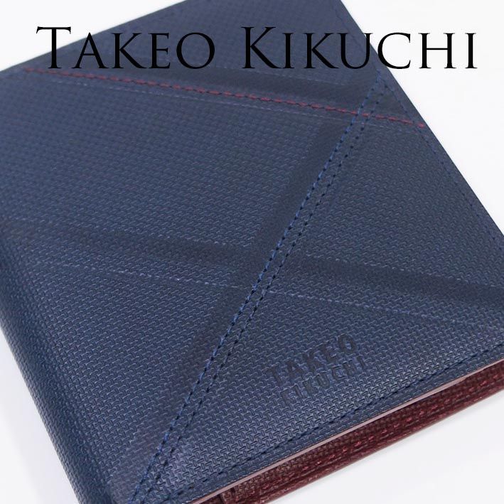 サンプル品 タケオキクチ TAKEO KIKUCHI 牛革 二つ折り財布 ネイビー