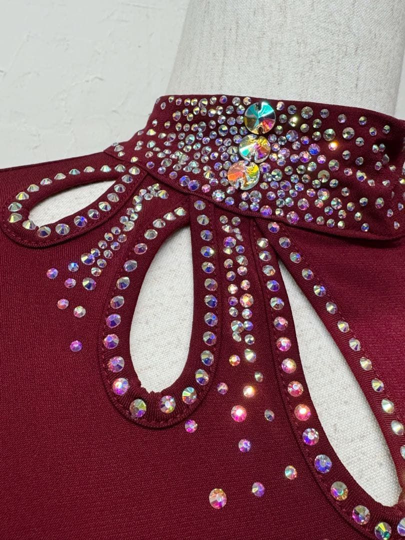 ラインストーン】新品社交ダンス ハイネックデザインカットソーワイン