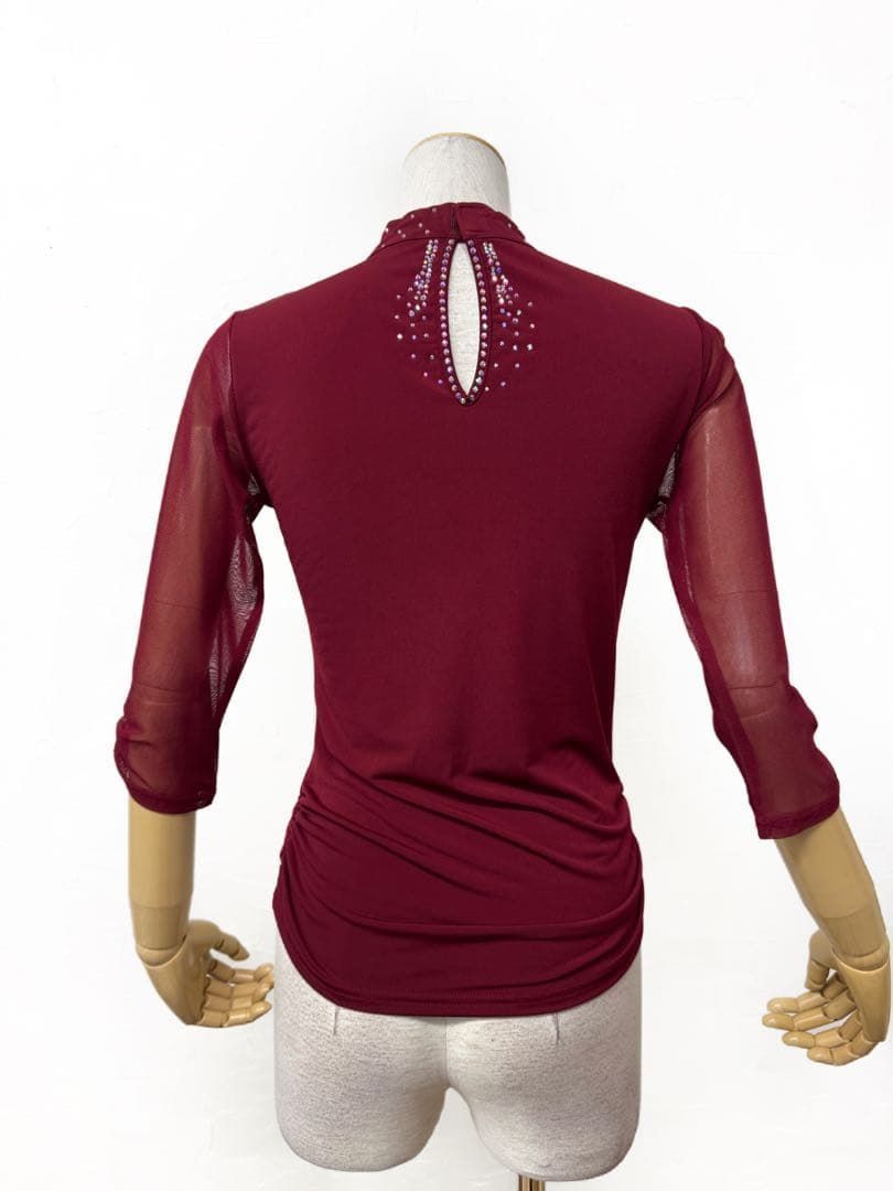 ラインストーン】新品社交ダンス ハイネックデザインカットソーワイン