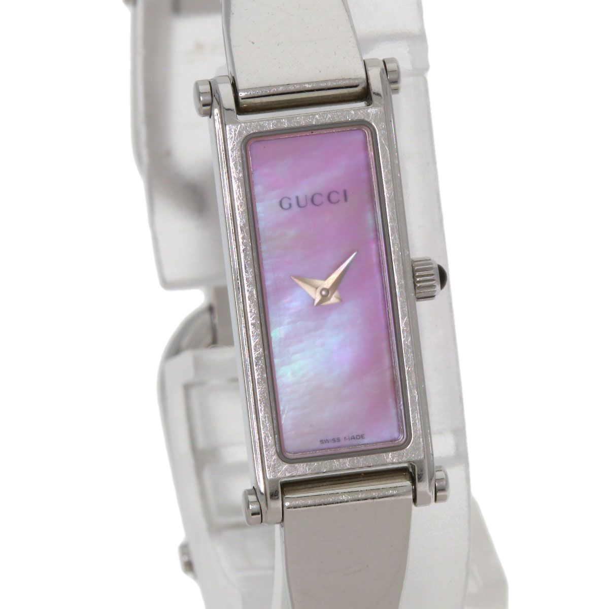 t GUCCI 1500L スクエア　ピンクシェル　バングルウォッチ中古品 GUCCI グッチ 1500L スクエアフェイス バングル ピンクシェル 腕時計