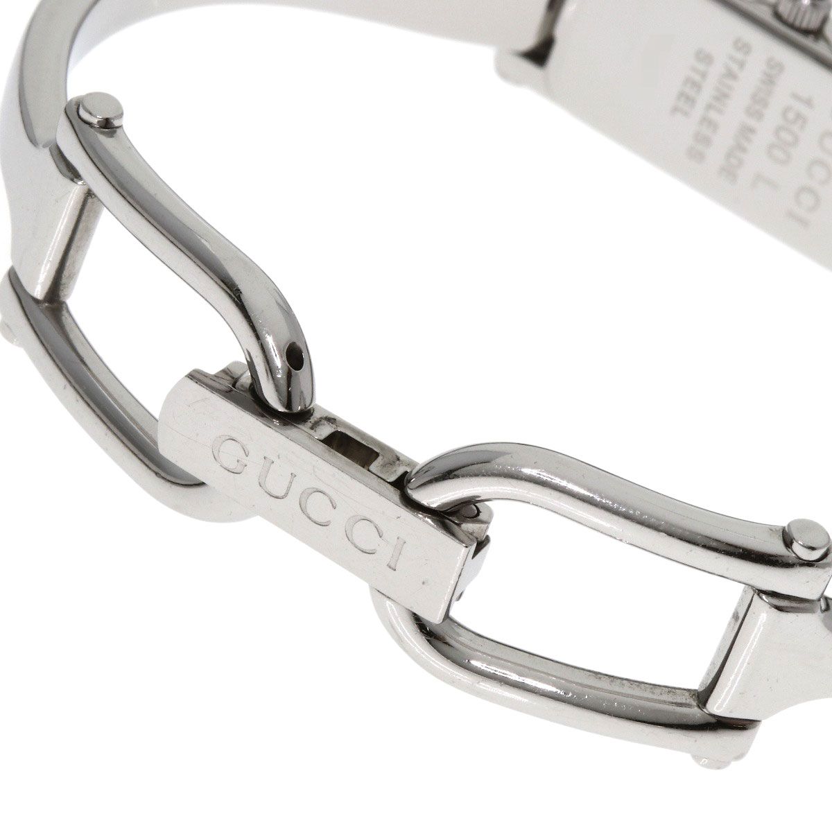 GUCCI グッチ 1500L スクエアフェイス バングル ピンクシェル 腕時計