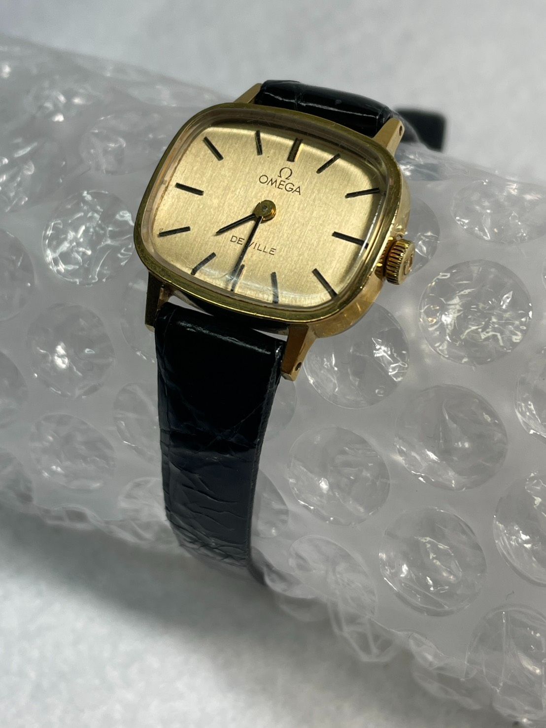 腕時計】不動 ジャンク OMEGA デヴィル DE VILLE 手巻き 黒革バンド 