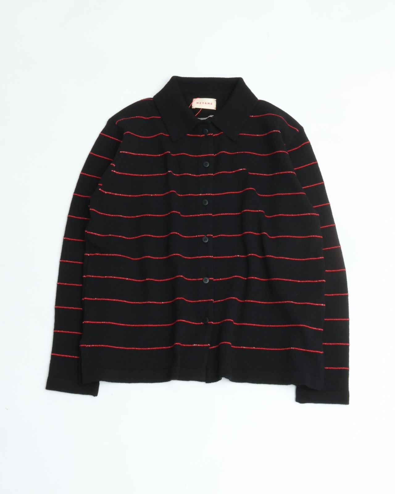 MEYAME メヤメ BORDER COTTON KNIT CARDIGAN BLACK ボーダー コットン