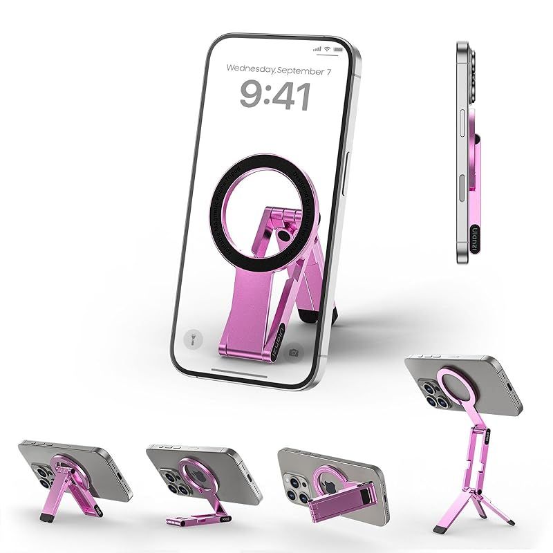 Ulanzi MA60 スマホ三脚 ミニ三脚 magsafeに対応 自撮り棒 スマホスタンド ミニ携帯スタンド 携帯リング スマホグリップ 薄型軽量 多機能角度調整可能 横置き/縦置き 折りたたみ式 両面マグネット式 アルミ製 持ち運び便利 安定 卓上三脚 1