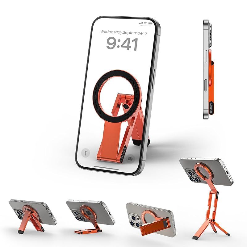 Ulanzi MA60 スマホ三脚 ミニ三脚 magsafeに対応 自撮り棒 スマホスタンド ミニ携帯スタンド 携帯リング スマホグリップ 薄型軽量 多機能角度調整可能 横置き/縦置き 折りたたみ式 両面マグネット式 アルミ製 持ち運び便利 安定 卓上三脚 0