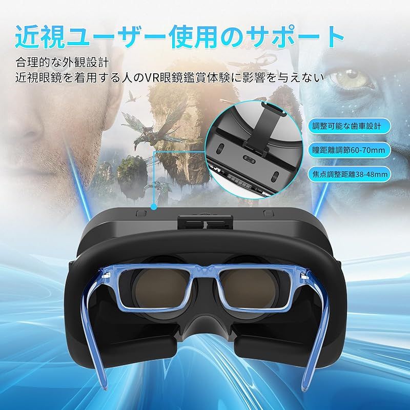 Wtimesie vrゴーグル 【オープンパネル設計u0026プラグアンドプレイ】vrゴーグル スマホ用 vr 3Dパノラマ体験 1080P 超広角 120視野角 非球面光学レンズ 焦点や瞳孔距離調節可能 装着感良い メガネ