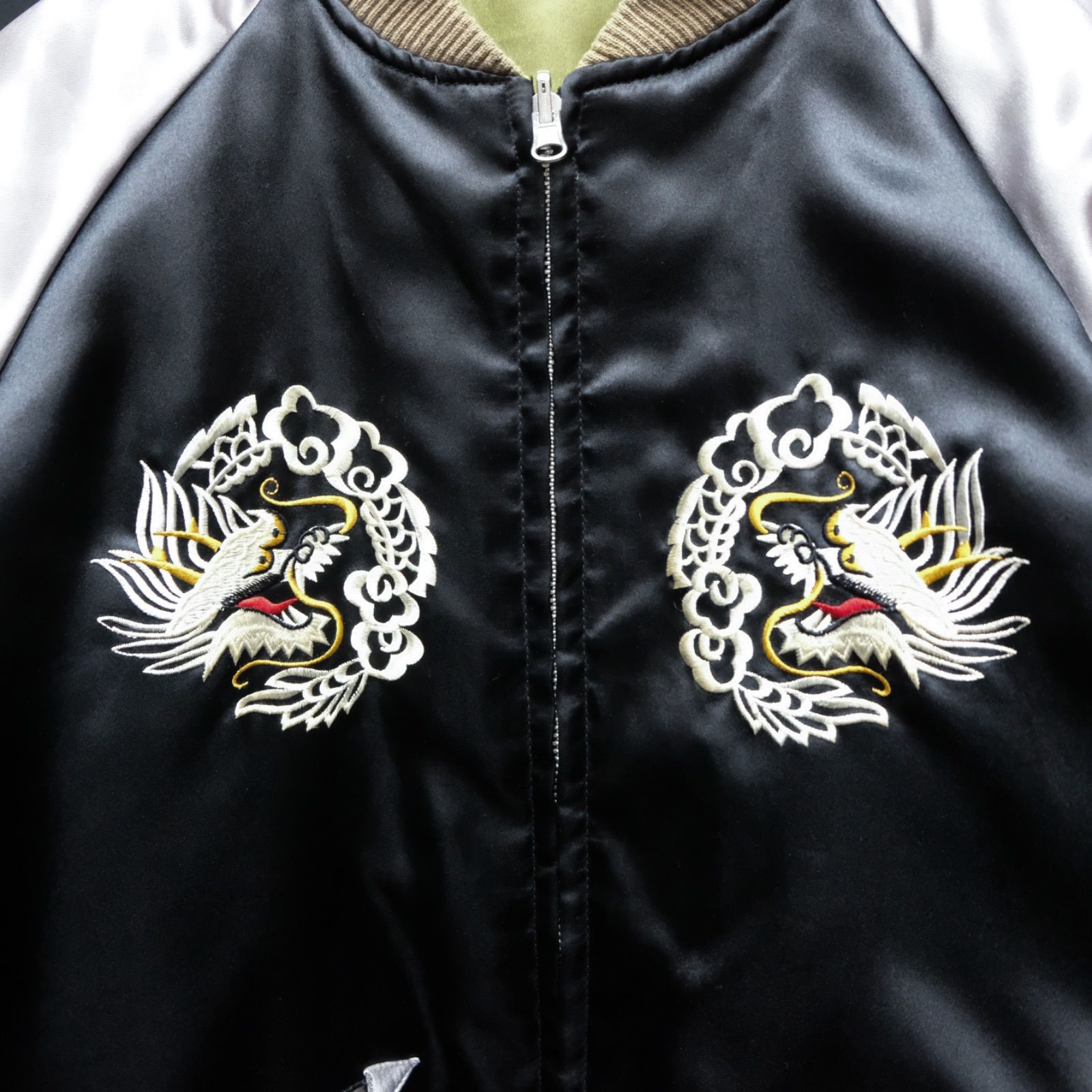 90's 龍/マップ刺繍 リバーシブルサテンスカジャン 双龍 白龍 日本地図