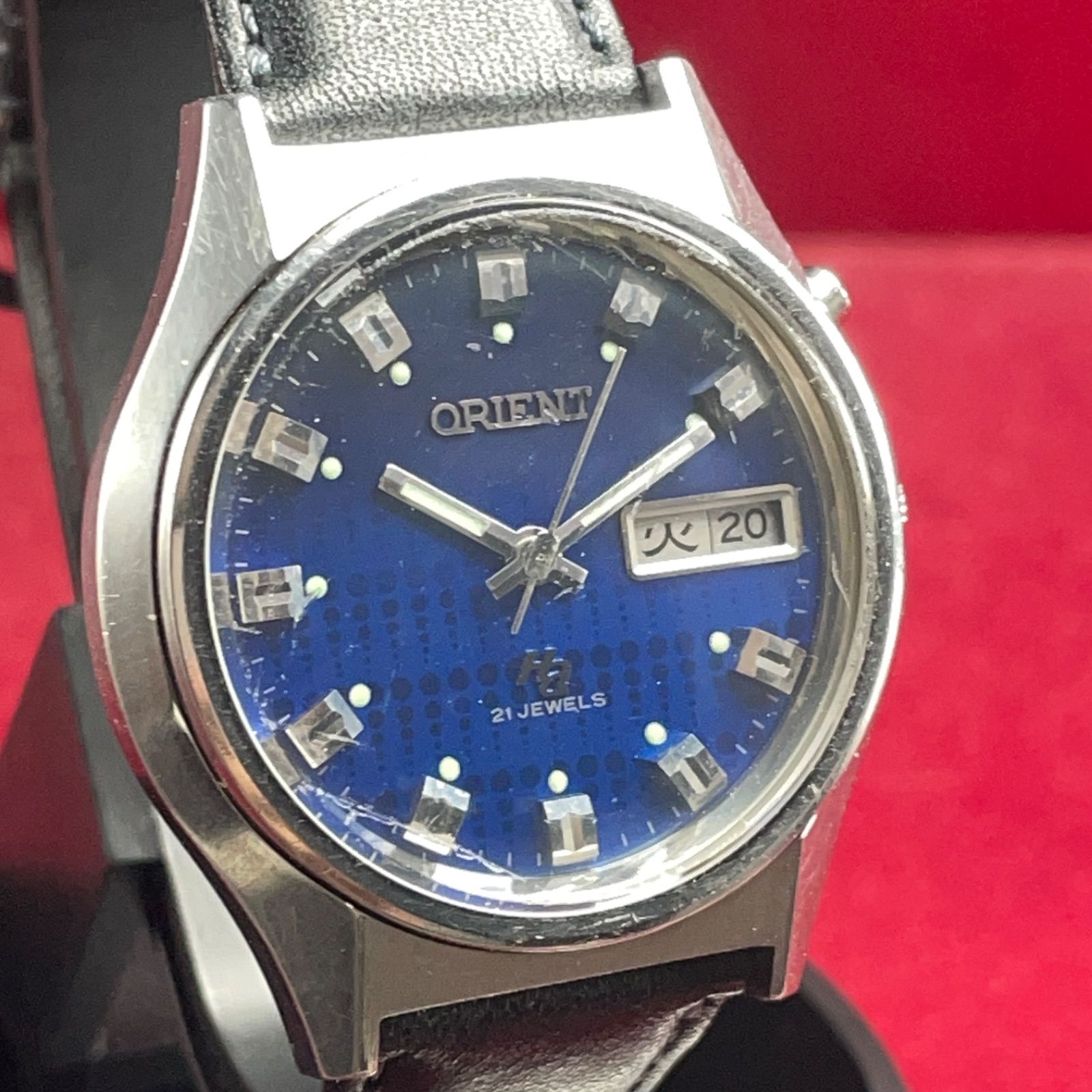  OH済 70s Orient Ha High Ace 自動巻 腕時計 オリエント ヴィンテージ アンティーク 稼働 ブルーグラデーション＆ドットダイヤル セーター 自動巻き時計 腕時計(アナログ)