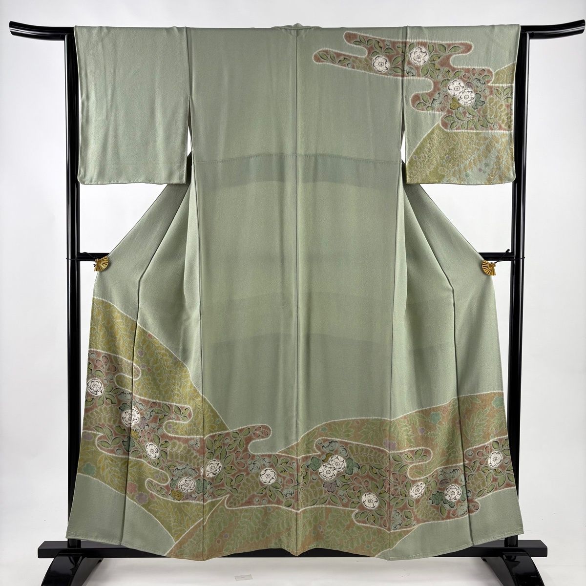 訪問着 身丈158cm 裄丈64cm M 袷 辻ヶ花柄 ヱ霞 絞り 薄緑 正絹 名品 