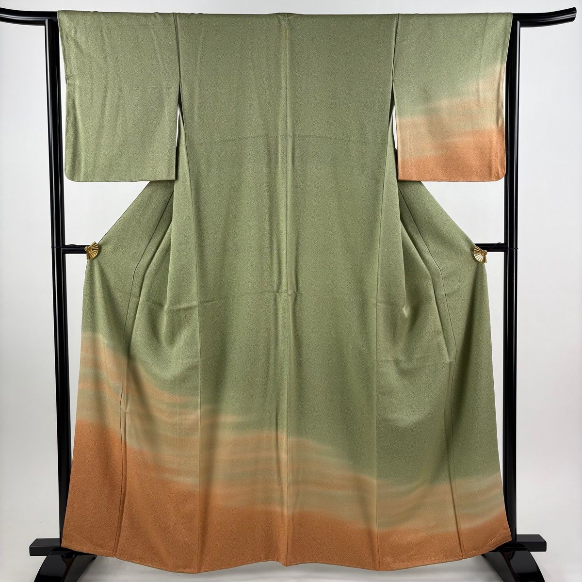 美品】 訪問着 身丈161cm 裄丈63.5cm S 袷 落款 霞 葉 よもぎ色 正絹