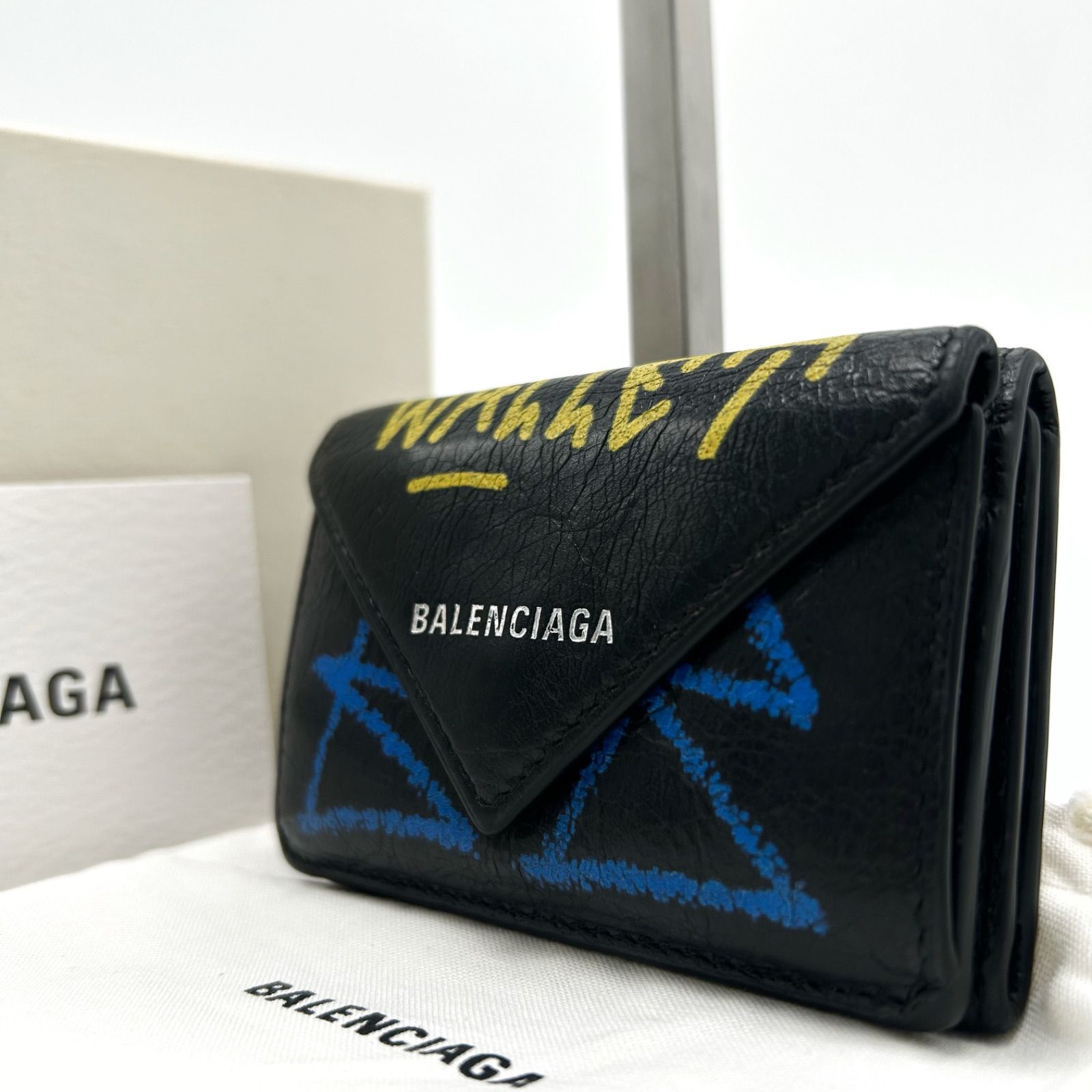 美品 BALENCIAGA バレンシアガ 三つ折り財布 ペーパー ミニウォレット