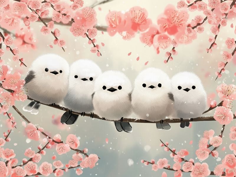 ダイヤモンドアート キット 四角ビーズ 梅の花とシマエナガ 小鳥 AB