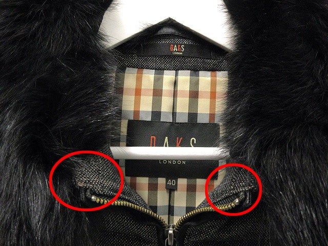 ダックス DAKS ツイード ダウンコート フォックスファー付き 40 グレー