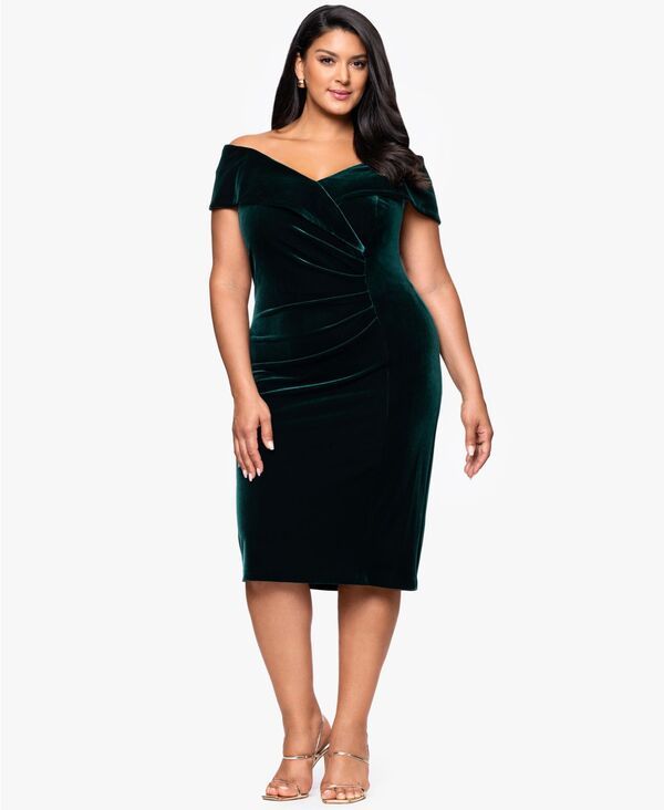 エスケープ レディース トップス ワンピース ミディ ベルベット XSCAPE Womens Velvet OffTheShoulder Midi Dress 422W Hunter
