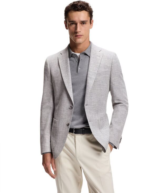 ヒューゴボス メンズ アウター ジャケット・ブルゾン コットン ブレザー Hugo Boss Mens Patterned StretchCotton Blend RegularFit Blazer Silver シルバー