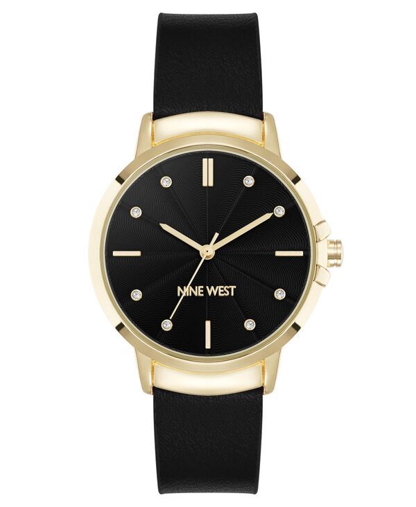 ナインウェスト レディース アクセサリー 腕時計 レザー Nine West Womens Quartz Premier Black Leather and GoldTone Watch 34mm Black GoldTone ブラック