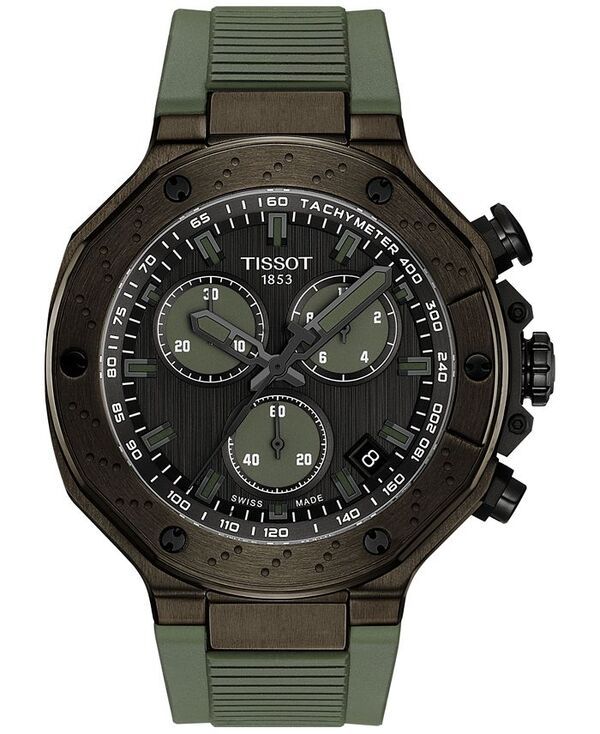ティソット メンズ アクセサリー 腕時計 Tissot Mens Swiss Chronograph TRace Green Rubber Strap Watch 45mm Green グリーン