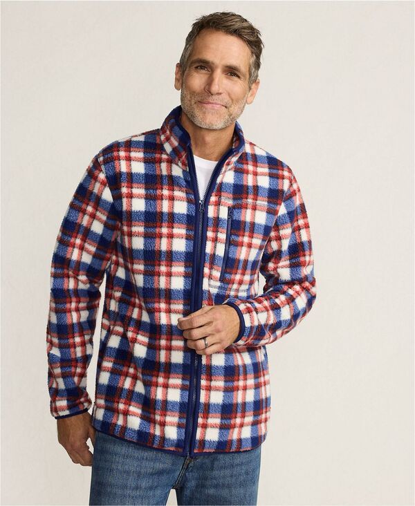 ランズエンド メンズ アウター ジャケット・ブルゾン プリント フリース Lands End Mens Print Full Zip High Pile Fleece Jacket Navybourbon plaid ネイビー