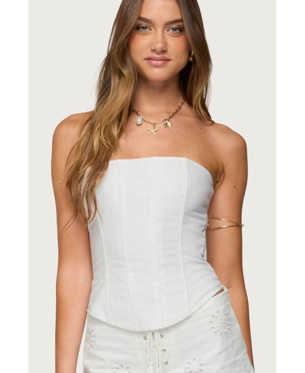 アディクテッド レディース トップス シャツ リネン Edikted Womens Hadar Linen Look Corset White ホワイト