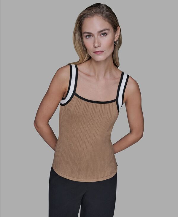 カール ラガーフェルド レディース トップス シャツ ノースリーブ コントラスト KARLAGERFELD PARIS Womens Contrast Sleeveless Tank Top Cartouche