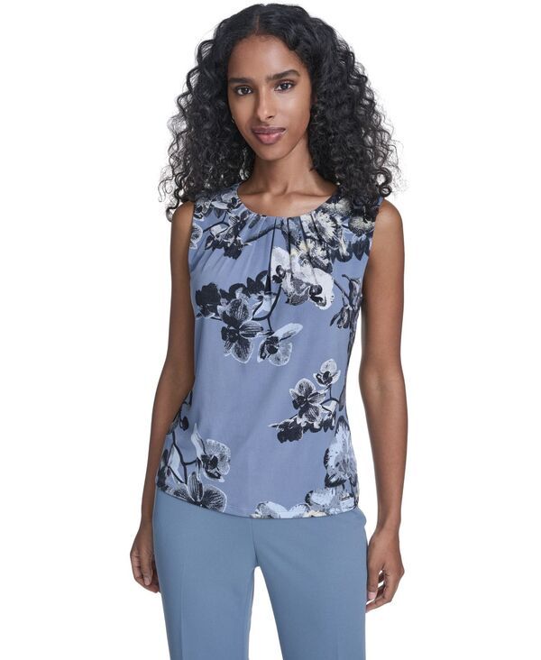 カルバンクライン レディース トップス シャツ プリーツ プリント ノースリーブ Calvin Klein Womens Printed Sleeveless Pleated Top FlintBlack Multi ブラック