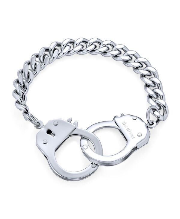 ブリング メンズ アクセサリー ブレスレット・バングル・アンクレット Tシャツ Bling Jewelry Biker Jewelry Couples Handcuff Statement Bracelet for Men Cuban Curb Chain S