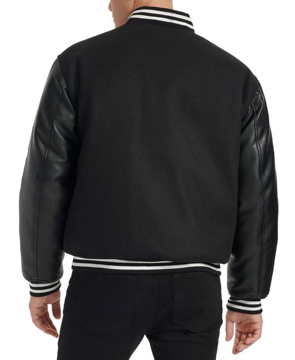 チャンピオン メンズ アウター ジャケット・ブルゾン ロゴ ジャケット Champion Mens LogoPatch MixedMedia Varsity Jacket Black ブラック