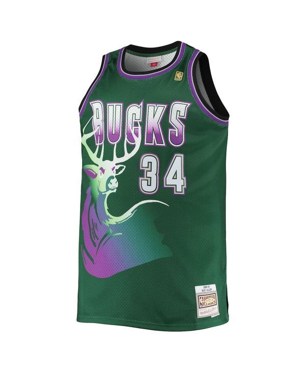 ミッチェルネス メンズ トップス シャツ トール ジャージー Mitchell Ness Mens Ray Allen Hunter Green Milwaukee Bucks Big and Tall 199697 Hardwood Classics Swi