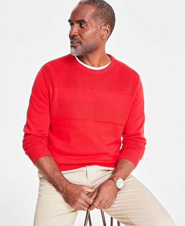 クラブルーム メンズ アウター ニット・セーター コットン Club Room Mens Textured Cotton Sweater Fire