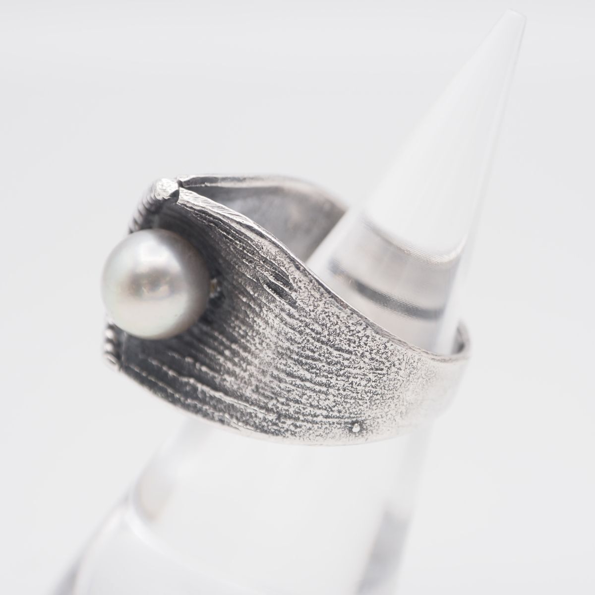 Q547 本真珠 8mm珠 パール 紘 SILVER刻印 リング グレー系カラー 
