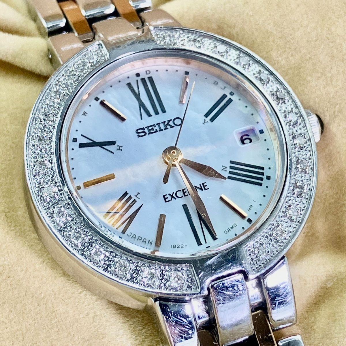SEIKO セイコー Exceline エクセリーヌ 4N20-0380 石付き シェル文字盤