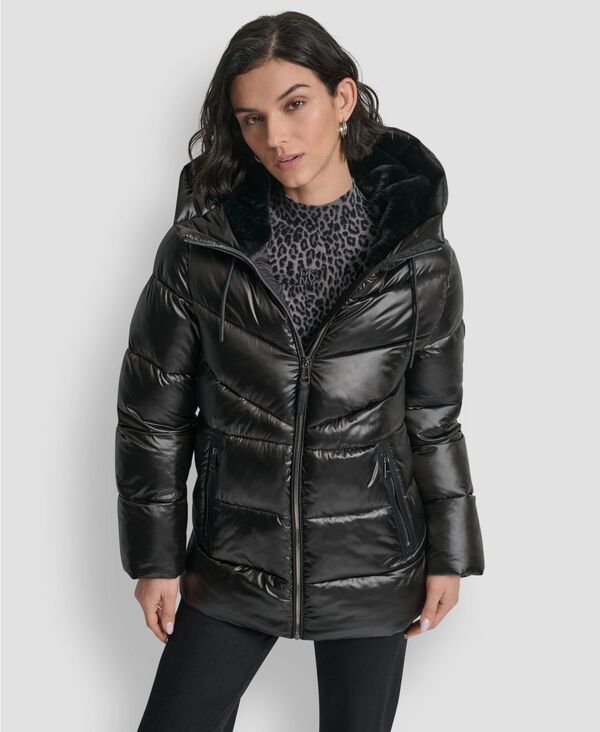 ダナ キャラン ニューヨーク レディース アウター ジャケット・ブルゾン コート DKNY Womens Shine Hooded Puffer Coat Black ブラック