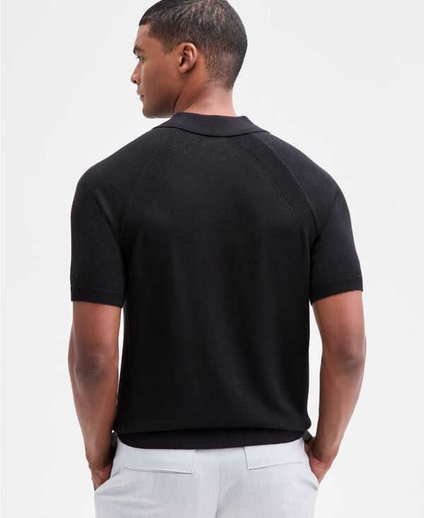 アルファニ メンズ アウター ニット・セーター ポロシャツ セーター Alfani Mens Short Sleeve Textured Polo Sweater Deep Black ブラック