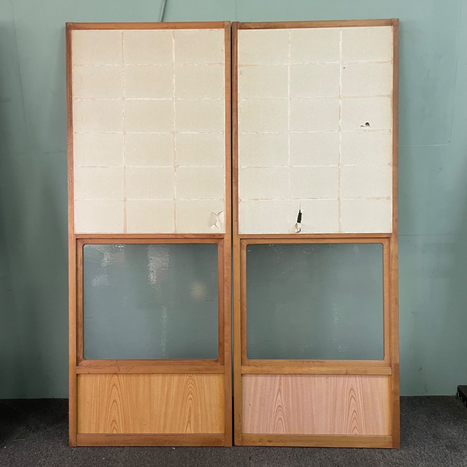 ♭ 建具 引き戸 W67cm×D3cm×H173cm 2枚セット アンティーク ガラス戸 