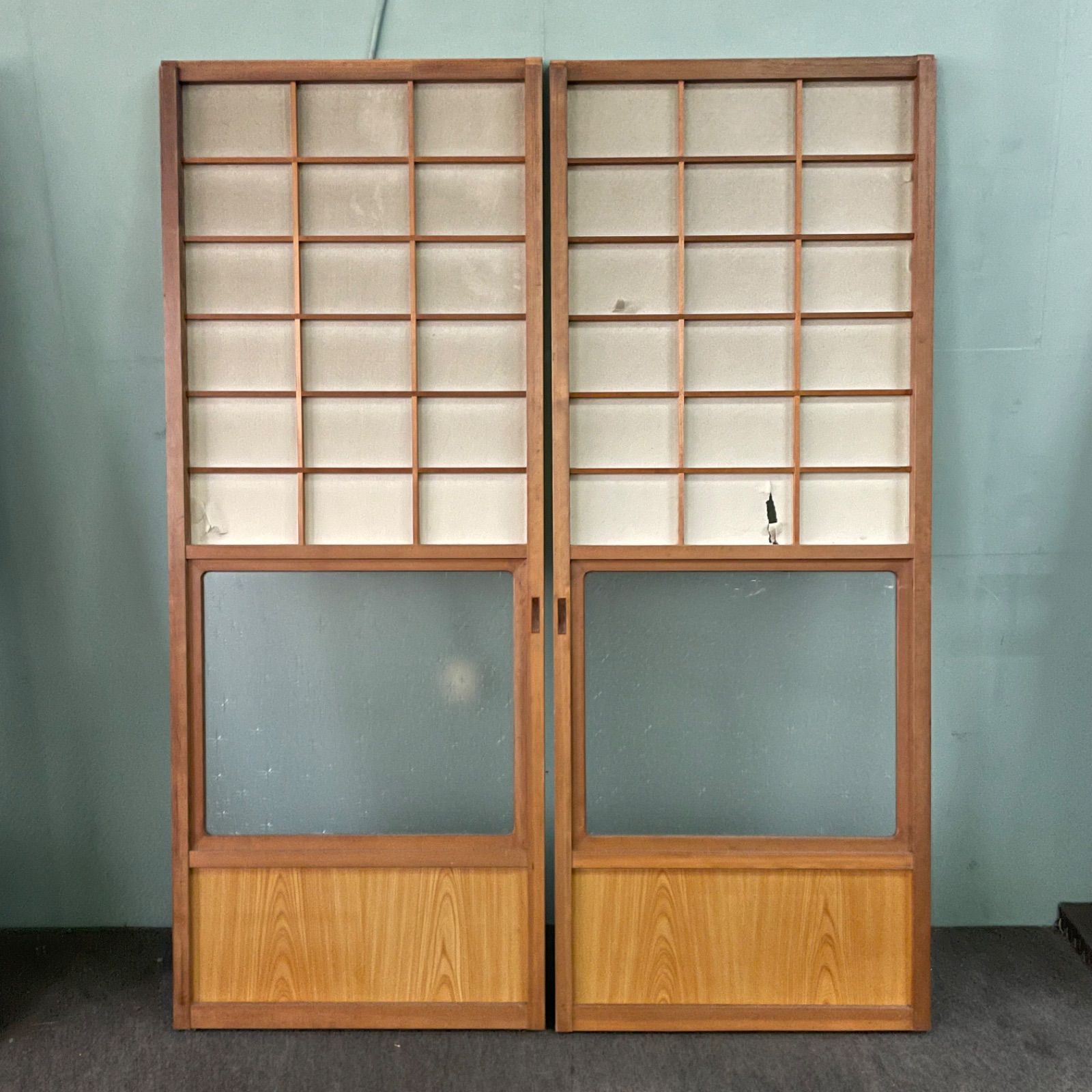 ♭ 建具 引き戸 W67cm×D3cm×H173cm 2枚セット アンティーク ガラス戸 