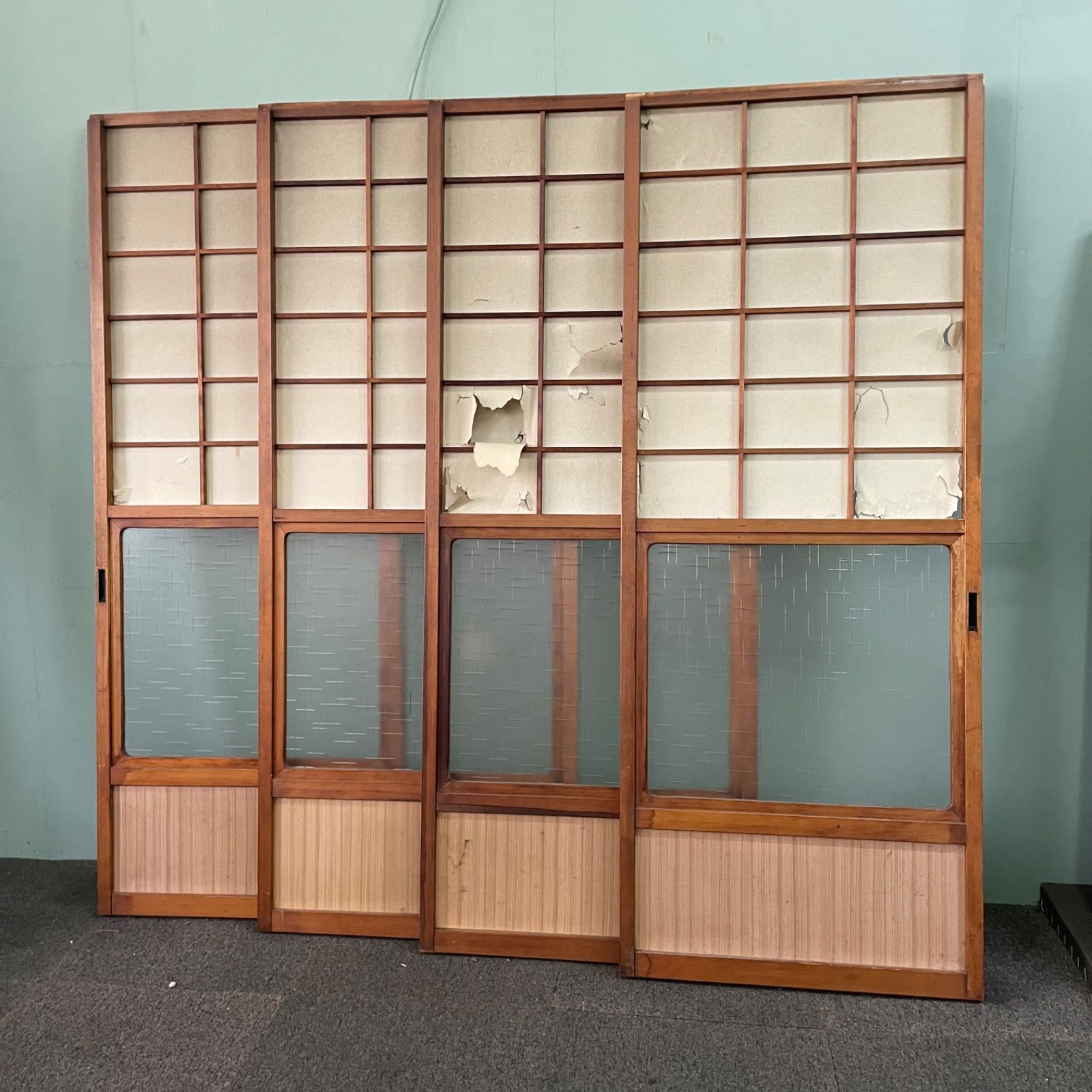 ♭ 建具 引き戸 W67cm×D3cm×H173cm 2枚セット アンティーク ガラス戸