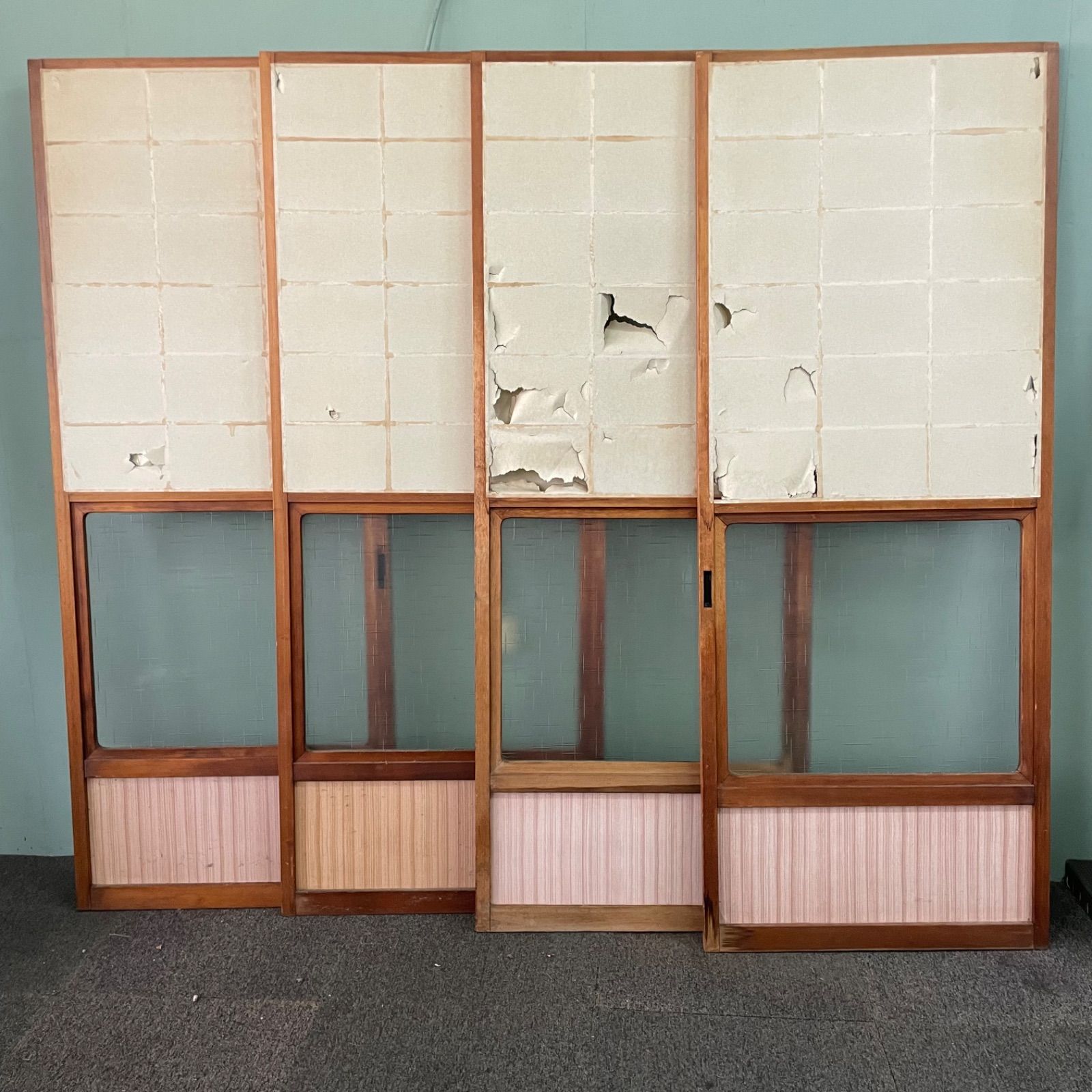 ♭ 建具 引き戸 W67cm×D3cm×H173cm 2枚セット アンティーク ガラス戸
