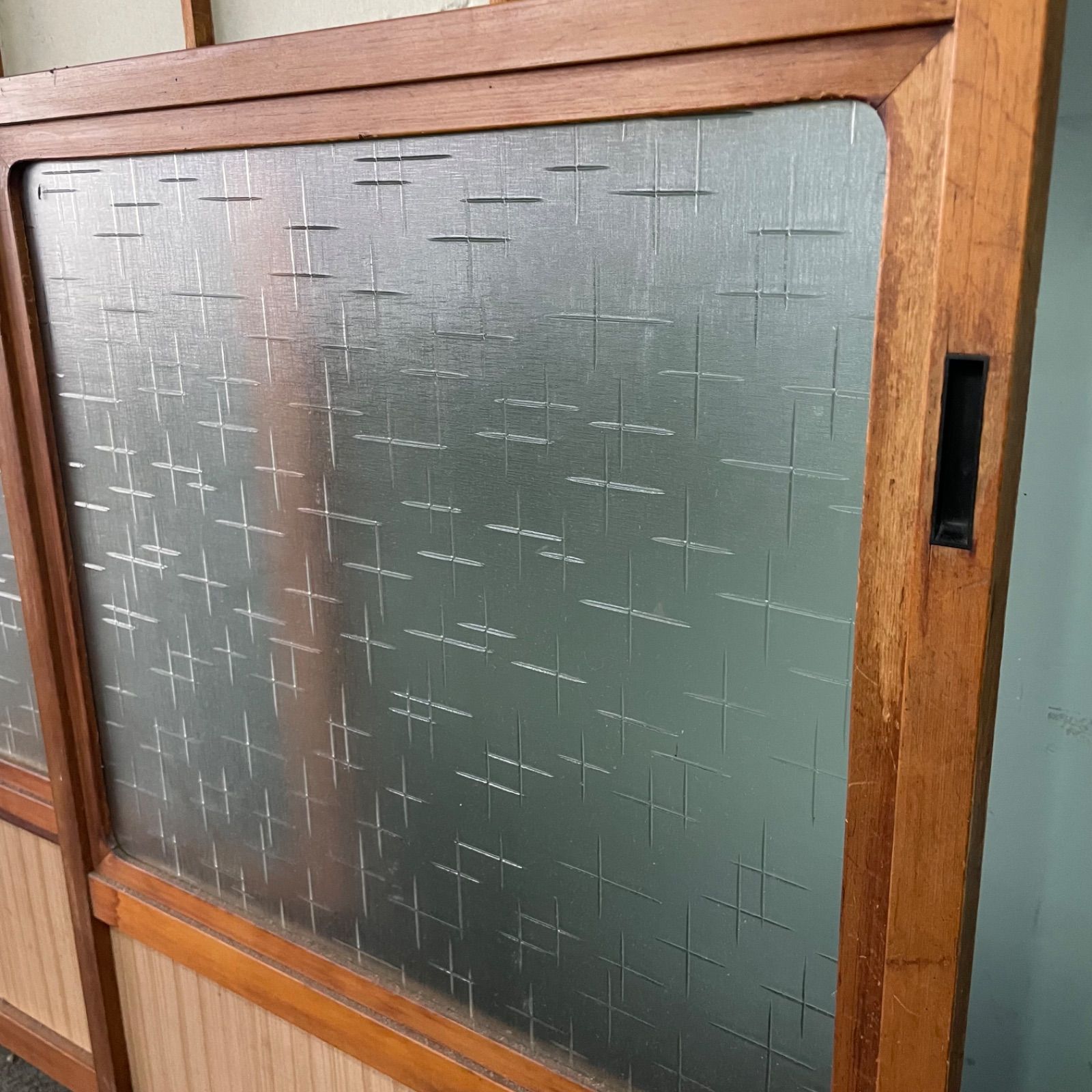 ♭ 建具 引き戸 W67cm×D3cm×H173cm 2枚セット アンティーク ガラス戸
