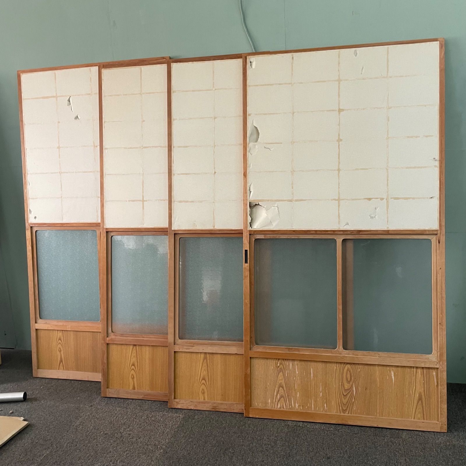 ♭ 建具 引き戸 W90cm×D3cm×H173cm 2枚セット アンティーク ガラス戸
