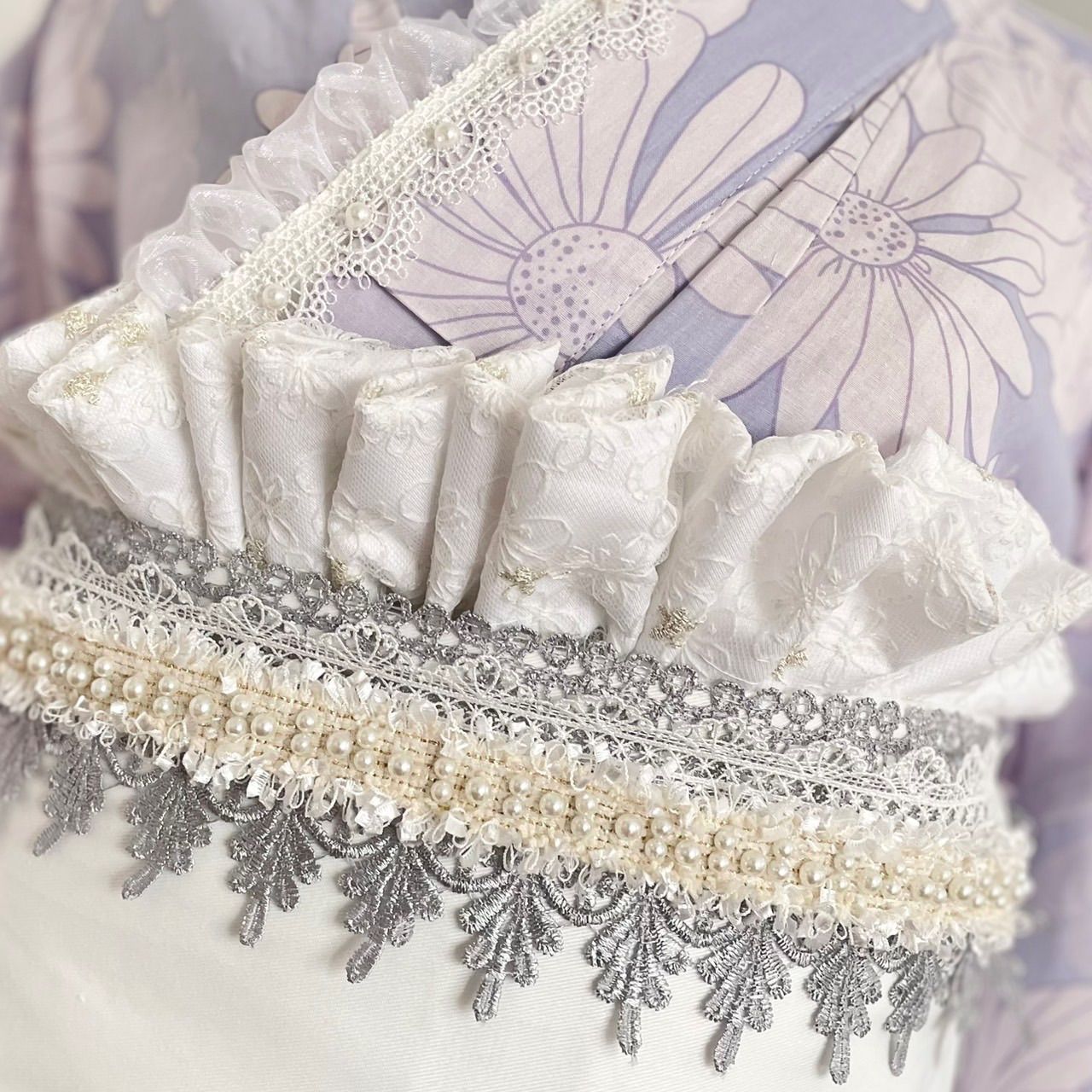 フリル帯揚げ 高級金の刺繍入りレース帯揚げ成人式振袖 帯揚げ花柄卒業 