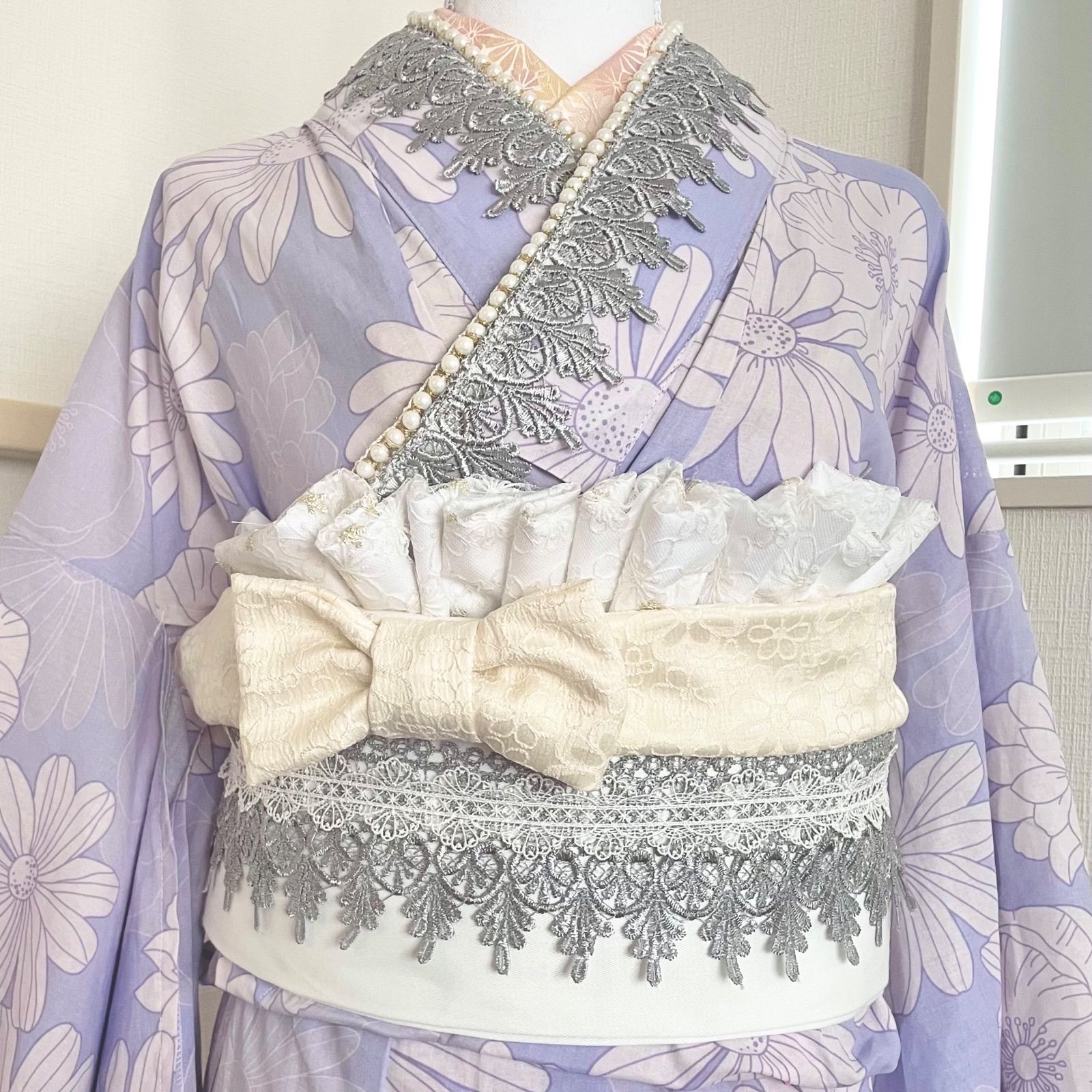 フリル帯揚げ 高級金の刺繍入りレース帯揚げ成人式振袖 帯揚げ花柄卒業 